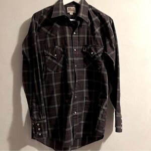 Ely Cattleman Shirt Mens M Blue Western Pearl Snap Button Plaid Cowboy 15 1/2x33